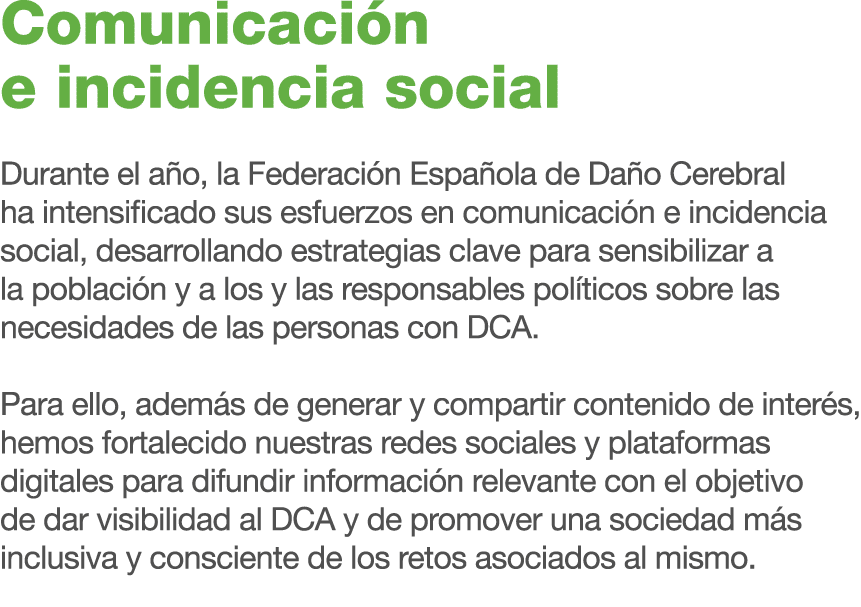 Comunicaci n e incidencia social Durante el a o, la Federaci n Espa ola de Da o Cerebral ha intensificado sus esfuerz...
