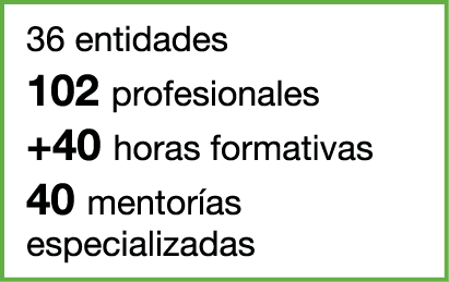 36 entidades 102 profesionales +40 horas formativas 40 mentor as especializadas