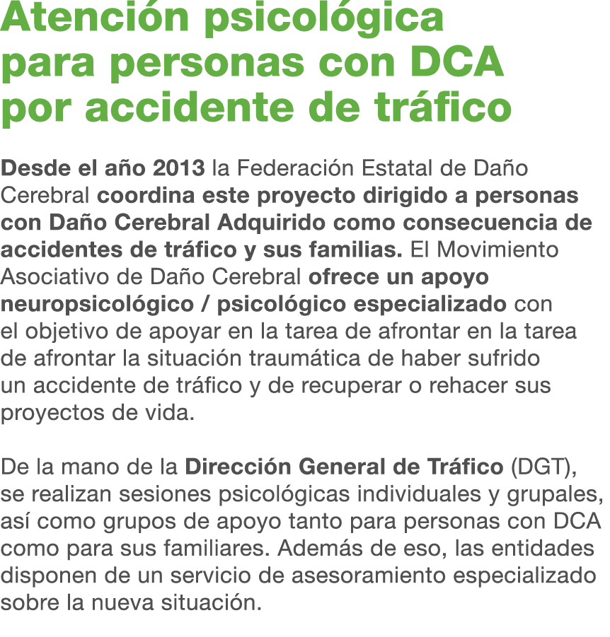 Atenci n psicol gica para personas con DCA por accidente de tr fico Desde el a o 2013 la Federaci n Estatal de Da o C...